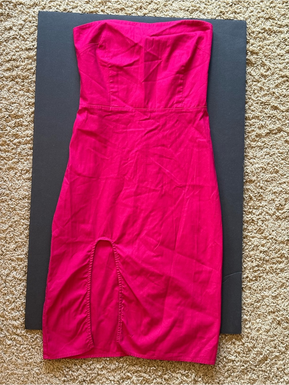 Reformation Strapless Slit Dress in Corvette Magenta